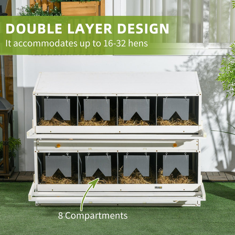 English Elm Chicken Nesting Box 8 Compartment Fir Wood Dual Layer Coop with Egg Roll Tray T3971P407832