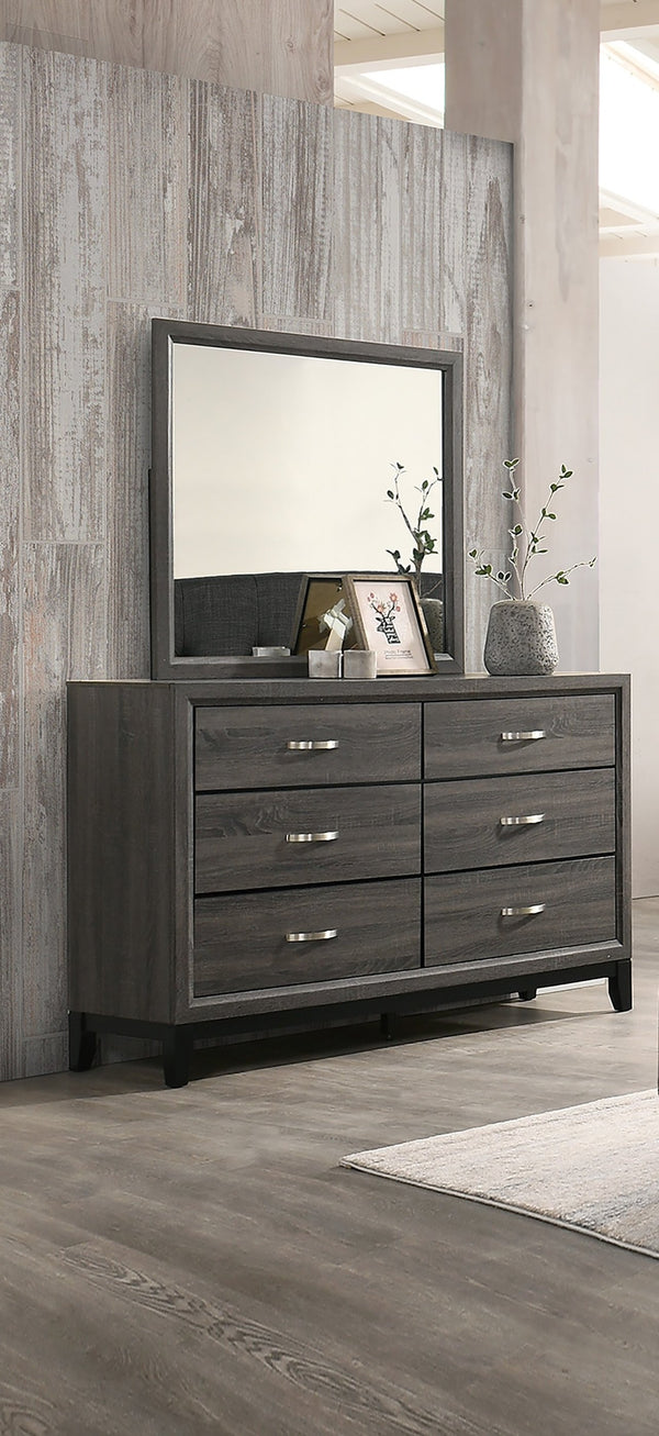 English Elm Rustic Gray Oak Wide Dresser with Black Legs and Metal Handles for Bedroom Storage B011P448734