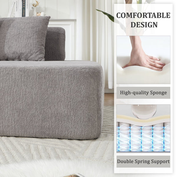 English Elm Compression Sectional Couch with Corduroy Upholstery, Deep-Seated Modular L-Shaped Sleeper Sofa, No-Assembly Comfort and Stability LIGHT GREY W1249S00007