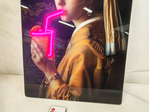 English Elm 16X10 Neon-Style Led Wall Art - Illuminated Girl With A Pearl Earring Acrylic Print For Modern Decor T3976P383254