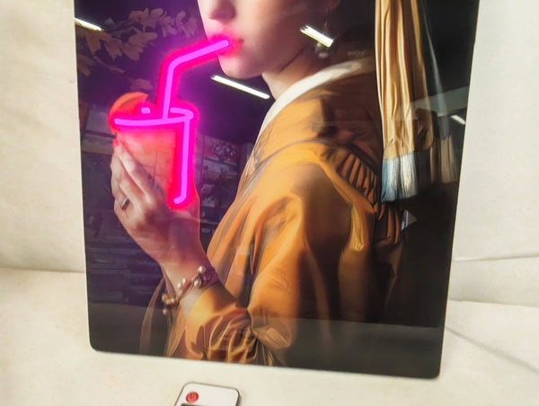 English Elm 24X16 Neon Style Led Wall Art – Illuminated Girl With Pearl Earring Acrylic Print For Modern Spaces T3976P383261