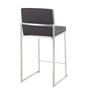 English Elm Fuji 26" High Back Barstool Set Of 3 - Contemporary Style With Stainless Steel Frame & Faux Leather B202P221979
