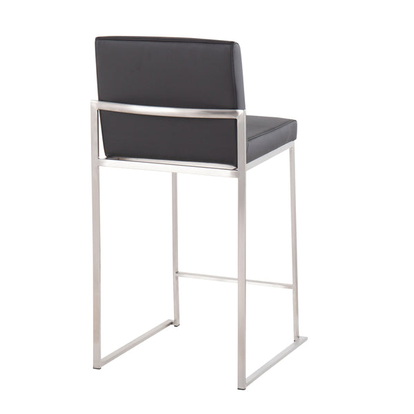 English Elm Fuji 26" High Back Barstool Set Of 3 - Contemporary Style With Stainless Steel Frame & Faux Leather B202P221979