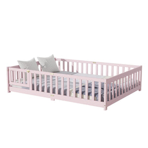 English Elm Full Size Rubberwood Floor Bed with Safety Guardrails and Latching Door for Toddlers Pink W504P429304