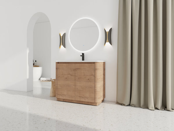 English Elm 40'' Freestanding Bathroom Vanity With White Ceramic Sink & Soft-Close Doors - Stylish Storage Solution W999S00401