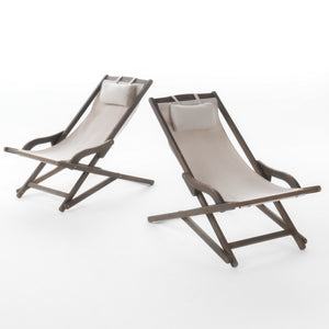 English Elm Christopher Knight Home® - NIKKI Sling Chair with Head Pillow — Portable Wood Frame Beach & Pool Lounger, Durable Polyester Fabric Beige+Grey 57 L x 26.75 W x 8.25 H 60059.00EU