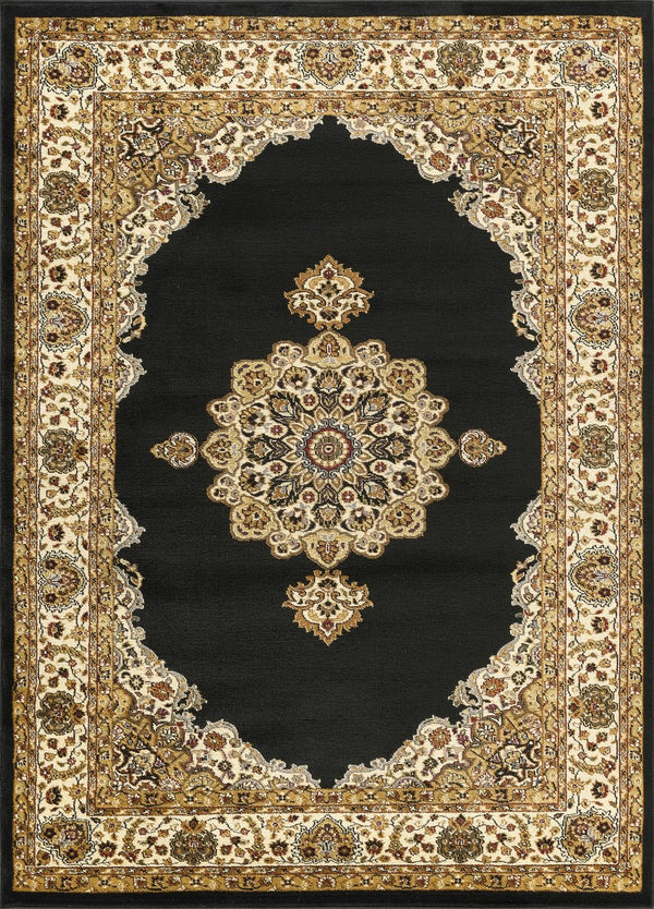 English Elm Classic Medallion Traditional Area Rug Bold Black Low Pile Living Room Accent B186P452275