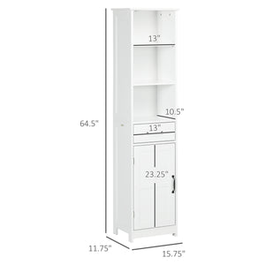 English Elm Kleankin Slim Bathroom Storage Cabinet - Tall Linen Tower With Adjustable Shelves & Drawer, White W2225P217012