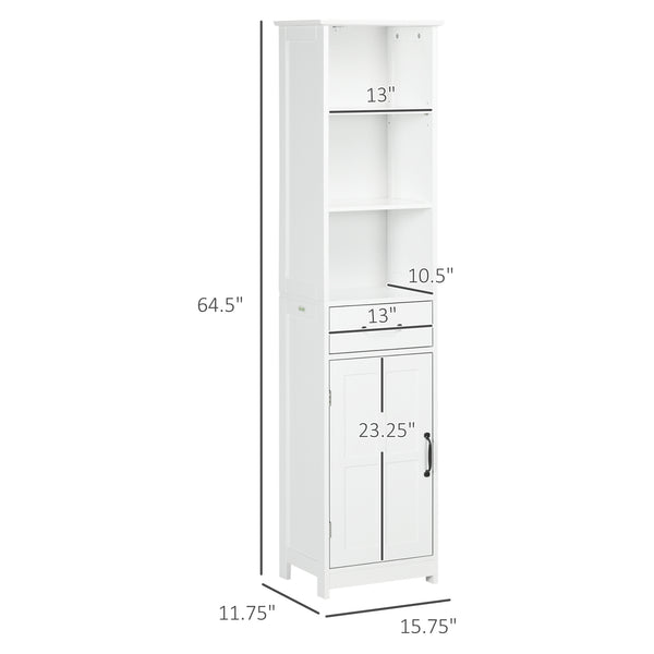 English Elm Kleankin Slim Bathroom Storage Cabinet - Tall Linen Tower With Adjustable Shelves & Drawer, White W2225P217012