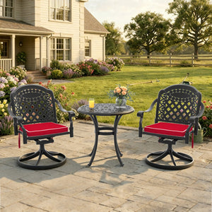English Elm 3-piece Ornate Cast Aluminum Outdoor Bistro Set with Swivel Chairs and Round Patio Table W1710S00679