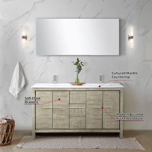 English Elm Rustic Acacia Double Bath Vanity With Cultured Marble Top, Brushed Nickel Faucet & Mirror Set B2731S01730-GIGA