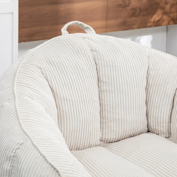 English Elm Giant Corduroy Bean Bag with Armrests Shredded Foam Lounge Chair for Living Room Beige W2200P442622