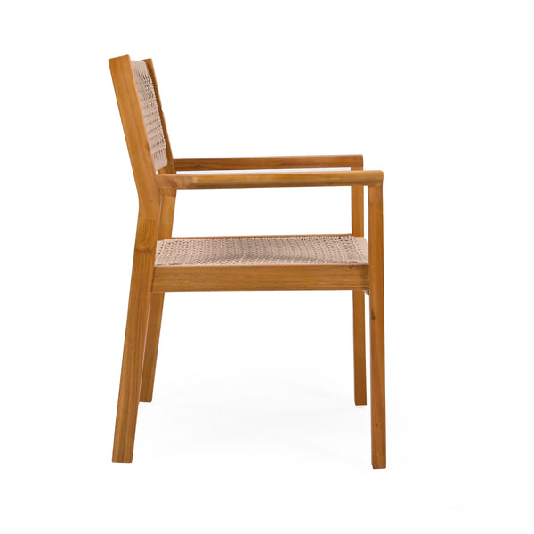 English Elm Braided Rope and Acacia Wood Dining Chair Set Coastal Farmhouse Woven Seating Pair N779P202840T