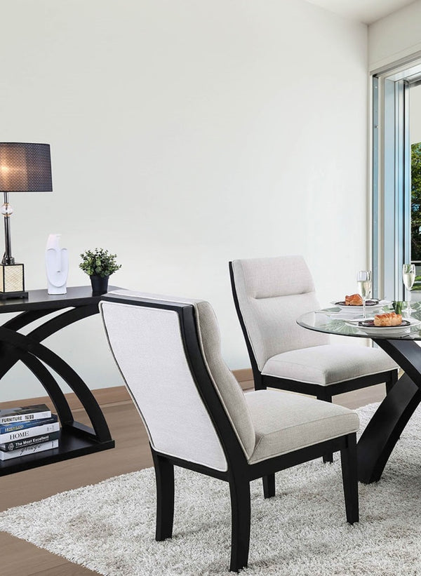 English Elm Modern Two-Tone Beige & Black Tufted Side Chairs Set of 2 — Tapered Legs, Padded Cushions, Ergonomic Support B011P387139