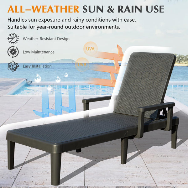 English Elm Pool Chaise Lounge Set of Two Resin Reclining Chairs for Patio Deck Garden Use Grey W1859P477608
