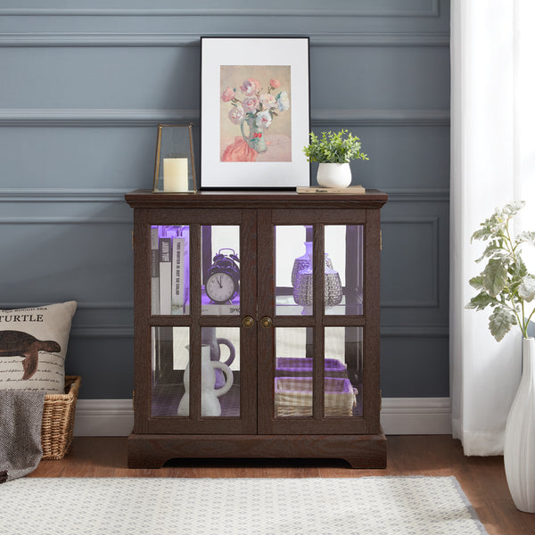 English Elm Led Curio Display Cabinet - Antique Cherry Showcase With Adjustable Shelves, Bluetooth Led Lights & More! W2275P231694