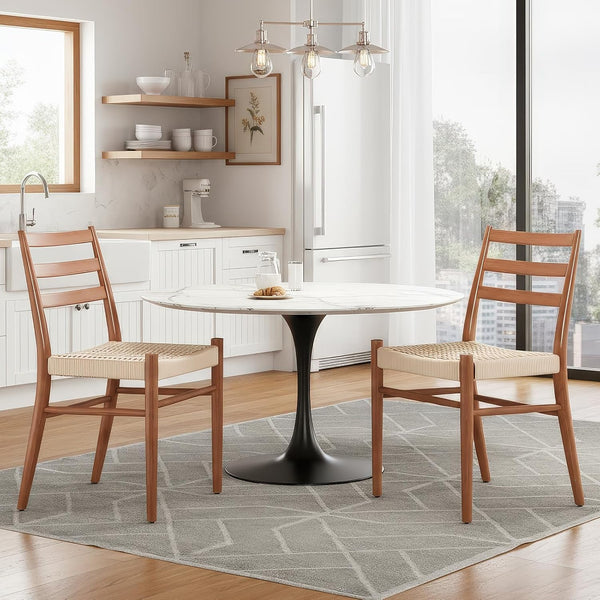 English Elm Dining Chairs with Handwoven Rope Seats and Iron Frame Mid Century Modern Set of 2 Beige,Walnut T3623P438619