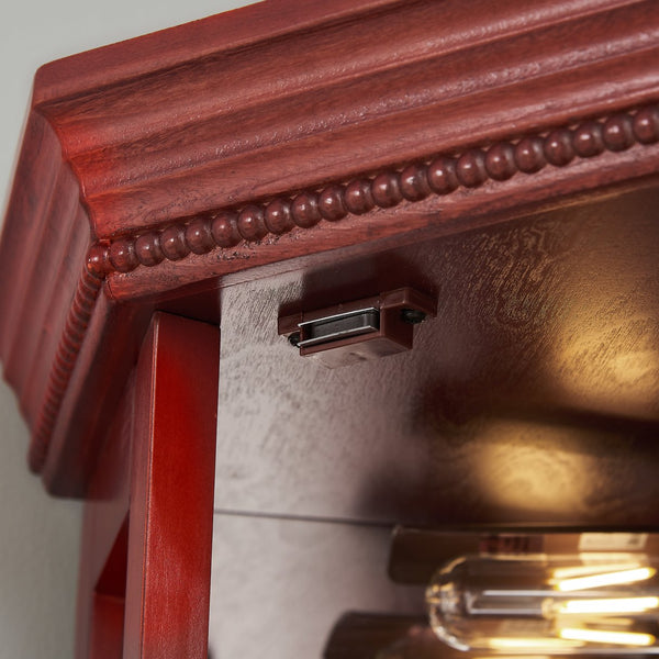 English Elm Lighted Corner Curio Cabinet - Elegant Glass Display With Adjustable Shelves & Ambient Lighting In Cherry W1758P300138
