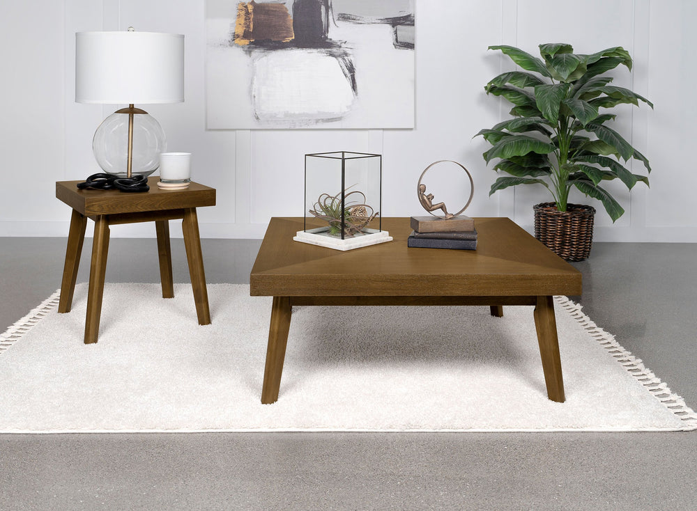 English Elm Aidan Walnut Parquet Square Coffee and End Table Set for Mid-century Living Rooms B062S01692