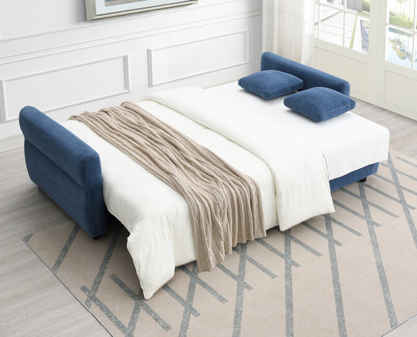 English Elm Haran Fabric Pull-out Sleeper with Storage and Toss Pillows — Queen-Size Convertible Sofa Bed with Sturdy Frame and Hidden Compartment Blue 93 L x 43 W x 26 H B2726P242395