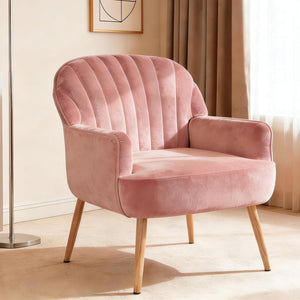 English Elm Velvet Barrel Accent Chair Tufted Shell Back with Metal Legs for Living Room Pink W5722P462513