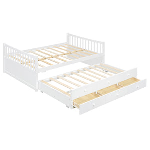 English Elm Full Size Daybed with Trundle Twin Pullout and Three Storage Drawers for Guest Rooms LP100341AAK