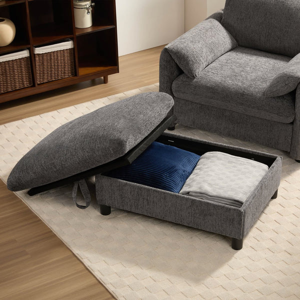 English Elm 38" Chenille Chaise Lounge with Storage Ottoman Usb Charging and Armrest Pockets N723P303462E