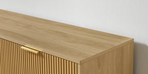 English Elm Bedroom Dresser - Stylish 6-Drawer Wavy Front Storage Chest In Natural Finish For Modern Spaces W1162P190403