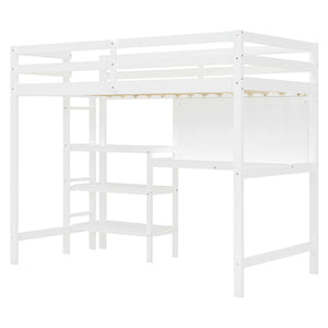 English Elm Twin Loft Bed with Built-in Desk Shelving and Dry-erase Board for Kids Rooms White LT100320AAK
