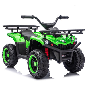 English Elm 24v Dual Motor Kids Atv Ride on with Led Lights Bluetooth Storage Racks Off Road Green W1578P390451
