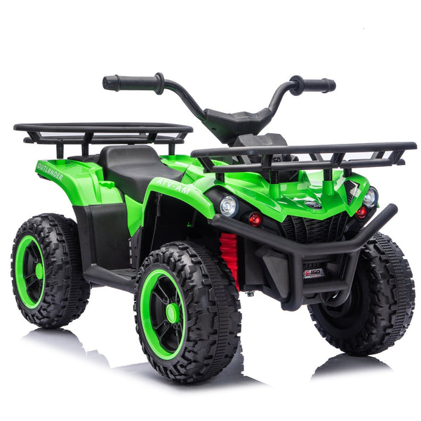 English Elm 24v Dual Motor Kids Atv Ride on with Led Lights Bluetooth Storage Racks Off Road Green W1578P390451