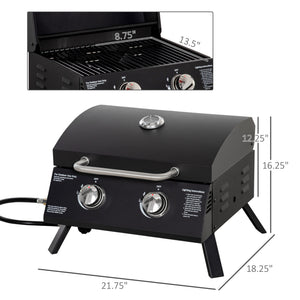 English Elm Outsunny Dual Burner Propane Tabletop Grill Foldable Portable Outdoor Bbq with Lid W2225P174289