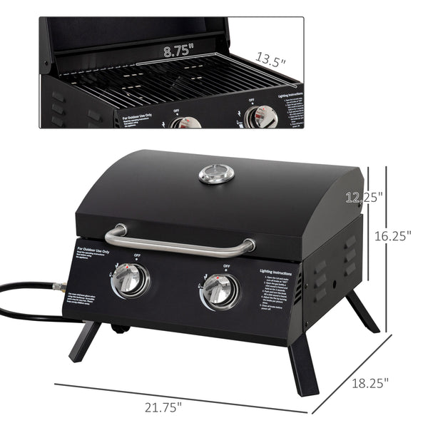 English Elm Outsunny Dual Burner Propane Tabletop Grill Foldable Portable Outdoor Bbq with Lid W2225P174289