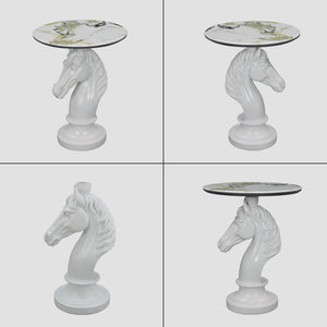 English Elm Horse Head Sculpted Resin End Table with Faux Marble Top for Bold Living Rooms White W5398P454678