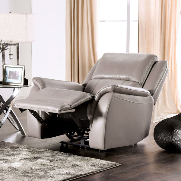 English Elm Light Light Gray Power Recliner with Pillow Arms, Top-Grain Leather, Wall-Hugger, Hardwood Frame, USB Remote B2741P387645