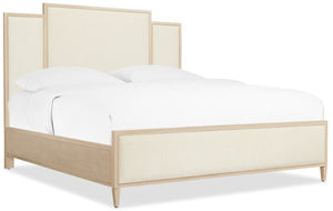 Hooker Furniture Melange Tiered Queen Panel Bed With Randall Sea Salt Upholstery And Polished Limestone Oak Finish 90.75 L x 79.50W x 63.00H 628-90266-001-80