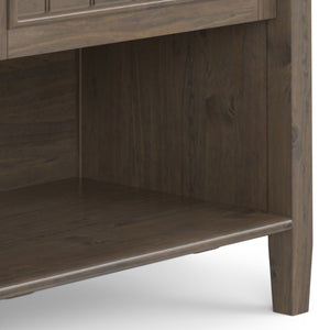 English Elm Lev Smoky Brown Bedside Table – Handcrafted Solid Wood, Drawer & Open Storage, Transitional Groove Design B136P158825