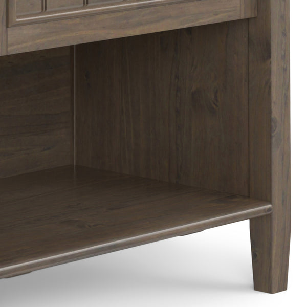 English Elm Lev Smoky Brown Bedside Table – Handcrafted Solid Wood, Drawer & Open Storage, Transitional Groove Design B136P158825