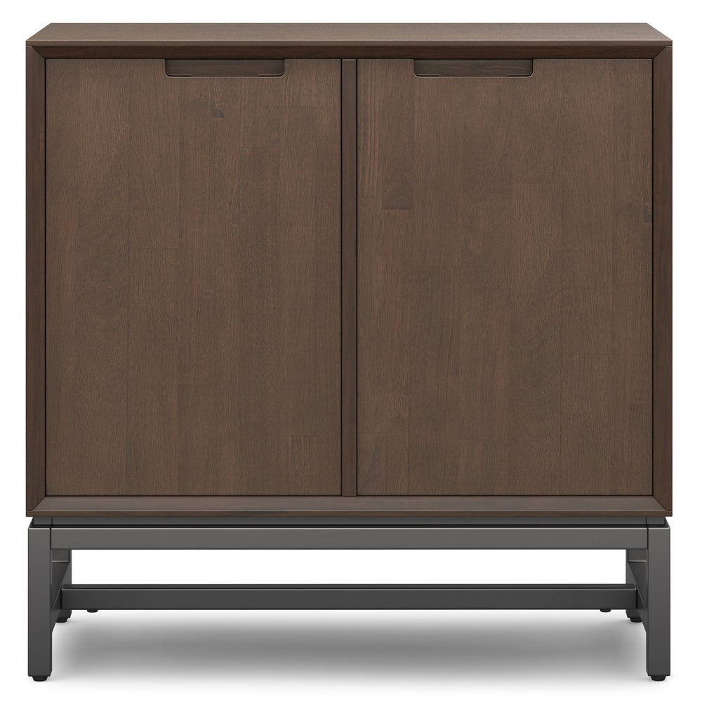 English Elm Banting Solid Wood Low Profile Cabinet Walnut Finish Metal Base Living Room Storage B136P436057