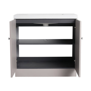 English Elm 36" Freestanding Bathroom Vanity with Resin Sink, Soft-Close Doors, Adjustable Shelf & 3 Handles W999S00336