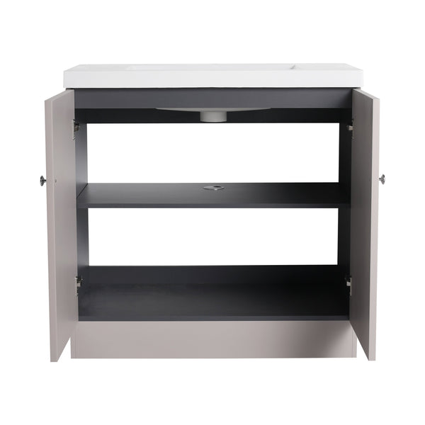English Elm 36" Freestanding Bathroom Vanity with Resin Sink, Soft-Close Doors, Adjustable Shelf & 3 Handles W999S00336