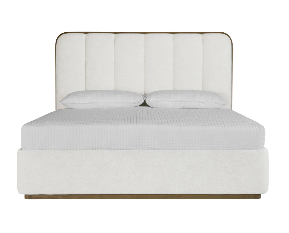 Sunpan Jamille Bed - Plush Eclipse White Upholstered Design with Solid Oak Frame and Extra Thick Headboard King