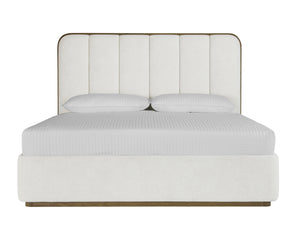 Sunpan Jamille Bed - Plush Eclipse White Upholstered Design with Solid Oak Frame and Extra Thick Headboard King