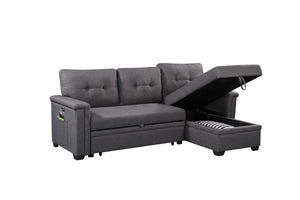 English Elm Aurora Sleeper Sectional Sofa with Storage Chaise Usb Ports and Tufted Cushions B2749S00178