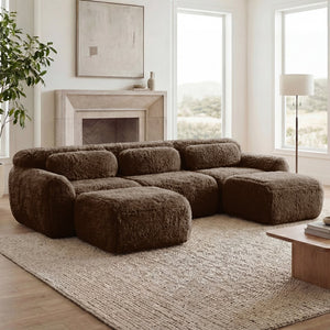 English Elm U-shaped Modular Sectional Sofa Plush Cloud Foam Boneless Build for Home Theater Lounging Chocolate W714S01542