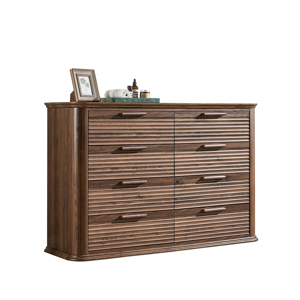 English Elm Fluted Wave Panel 7 Drawer Mdf Dresser Modern Bedroom Storage with Tv Stand Top T5326P425099