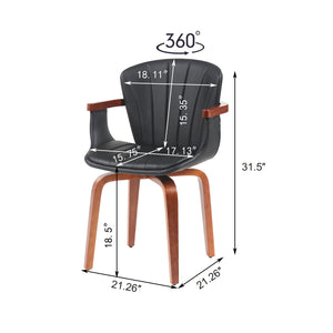 English Elm Mid-Century Bentwood Swivel Dining Chairs Set Of 2 – Stylish Pu Leather Accent Chairs In Black N842P290039B