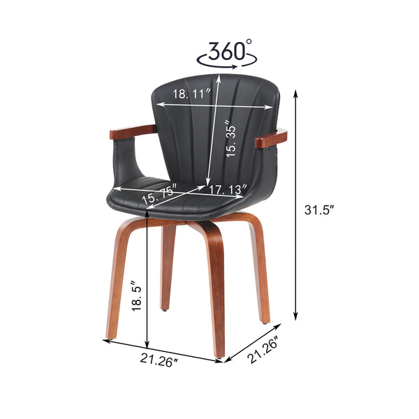 English Elm Mid-Century Bentwood Swivel Dining Chairs Set Of 2 – Stylish Pu Leather Accent Chairs In Black N842P290039B