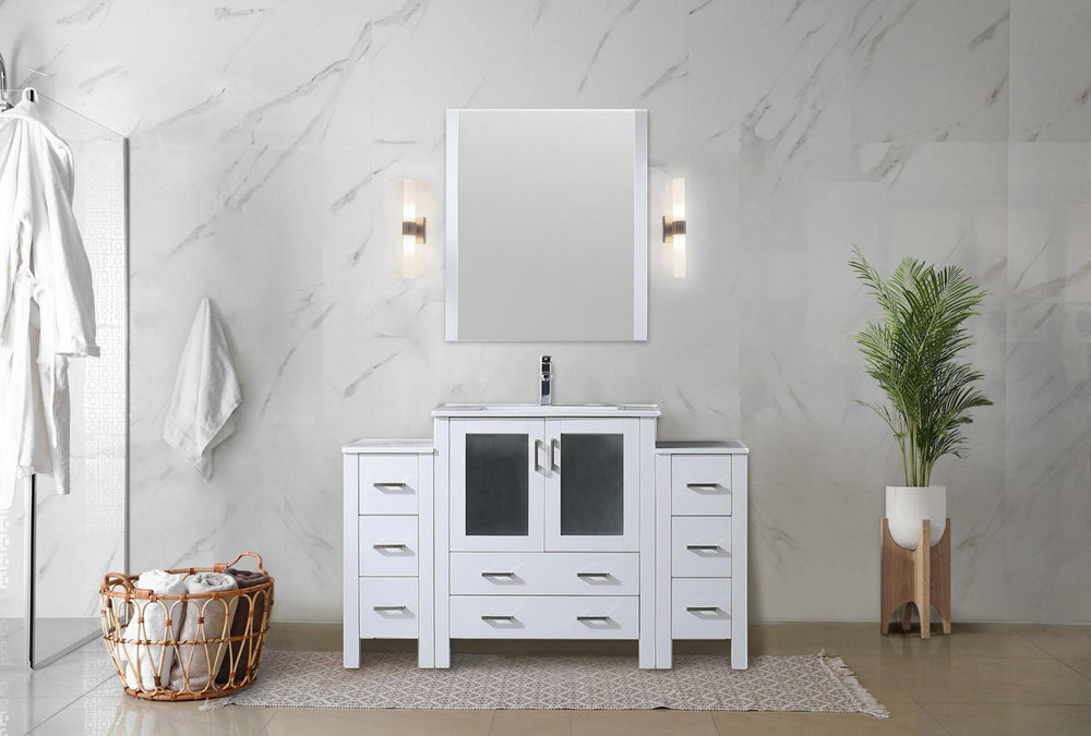 English Elm White 54" Single Bath Vanity with Side Cabinets & White Ceramic Top, Solid Wood, Soft-Close Drawers B2731S00972