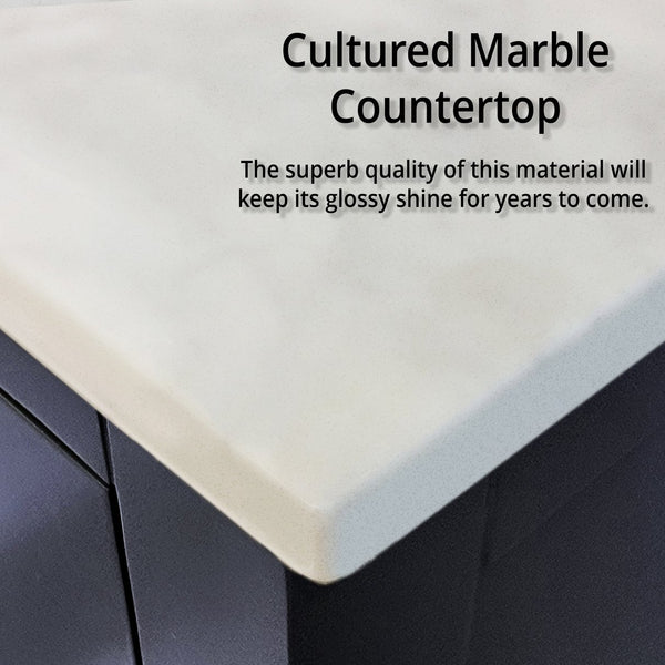 English Elm Navy Blue Double Bath Vanity With Cultured Marble Top & Chrome Faucet - Elegant Storage Solution B2731P259117